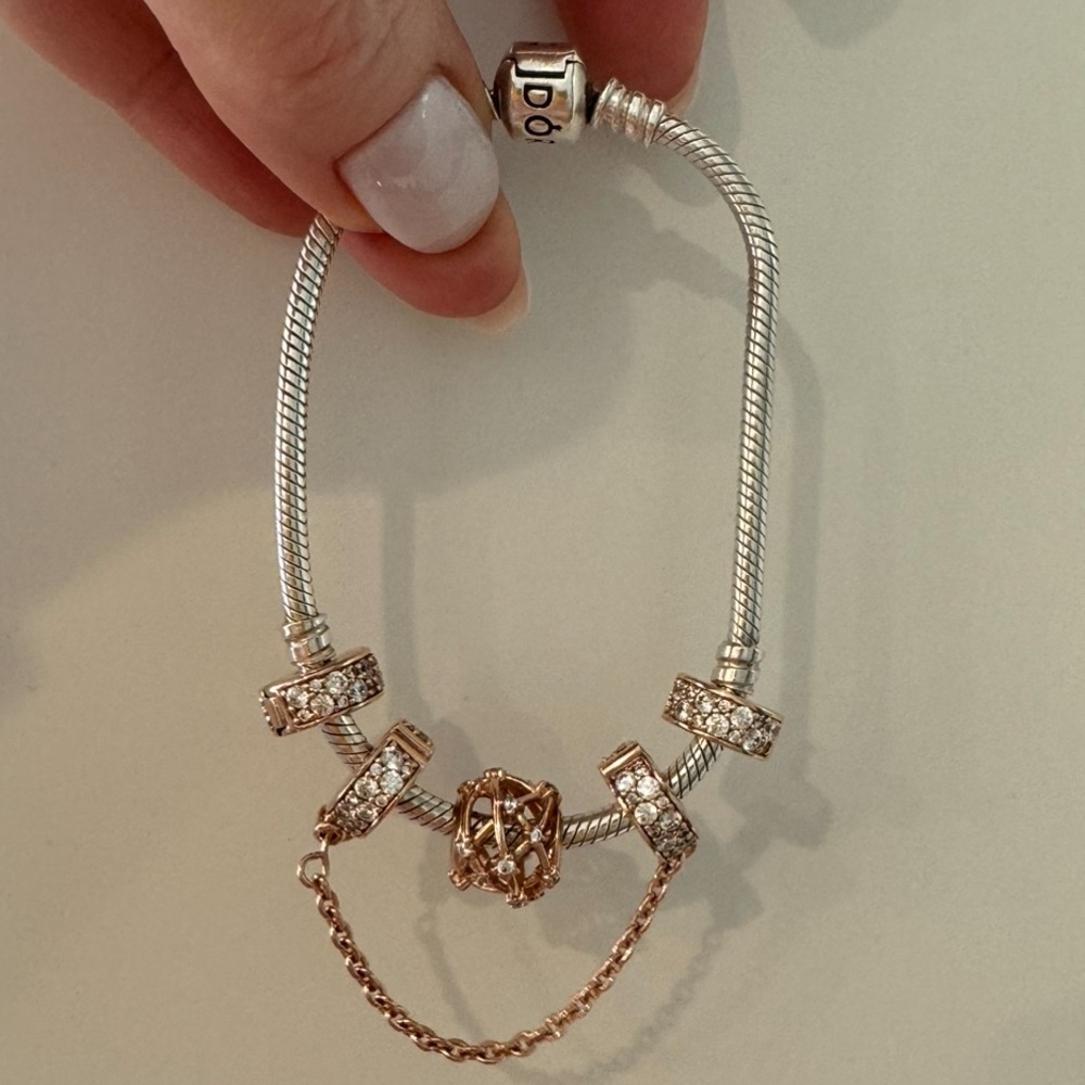 Pandora Silver Bracelet Rose Gold Pavé Charms